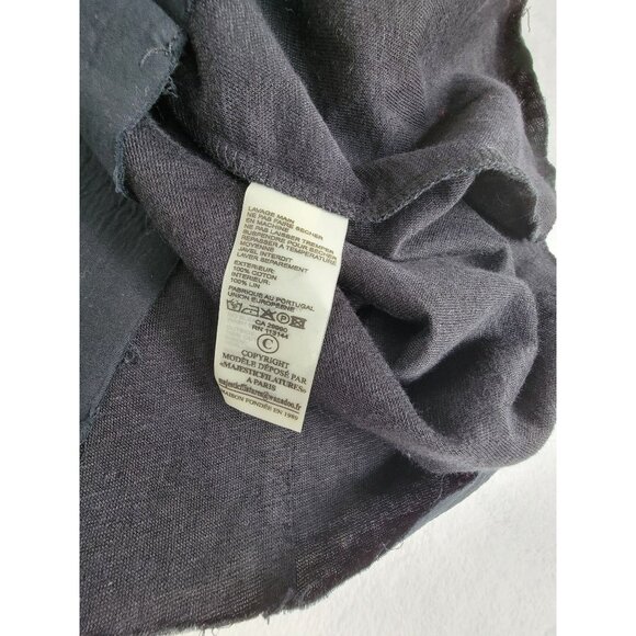 Majestic Filatures Women Black V-Neck Deluxe Tee Shirt Dress Size 2 Cotton Linen - Picture 4 of 9